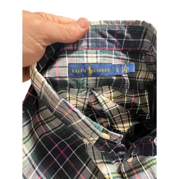 Ralph Lauren Oxford Shirt Men's Large Blue Green Tartan Plaid Button Up L/S - Picture 8 of 8
